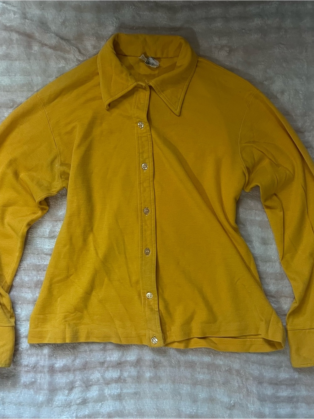 Vintage 70s Ann Robin Mustard Yellow Button-Up Collared Top Hippie Woodstock